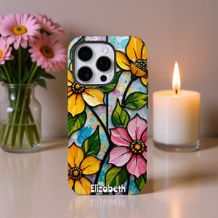 Funda iPhone 16 Pro Panel de Flor de Vidrio Manchado vibrante