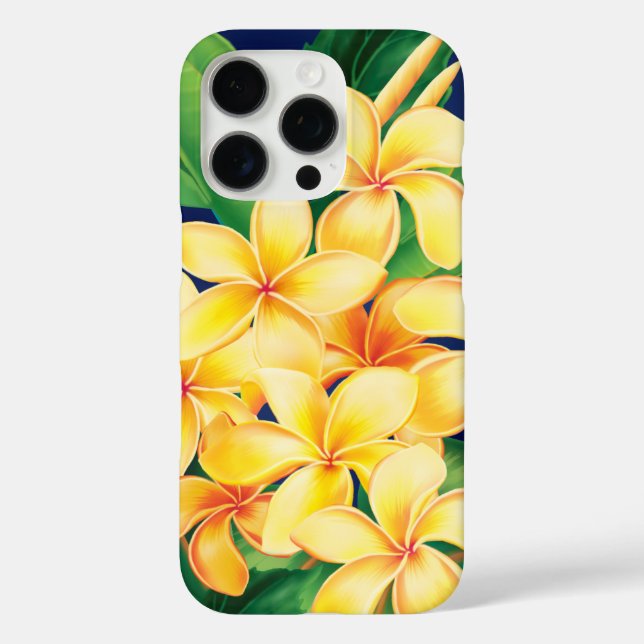 Funda iPhone 16 Pro Paraíso tropical Plumeria Ilustracion Hawái C (Reverso )