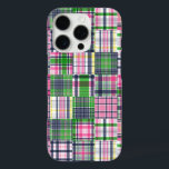 Funda iPhone 16 Pro Parche de verano de Madrás Rosa<br><div class="desc">Armada de verano,  verde anime,  madras rosadas,  estuches de papel precoz para teléfonos</div>