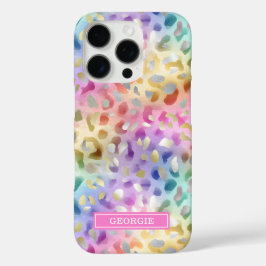 Funda iPhone 16 Pro Pastel Iridescent Leopard Print Monogrammed