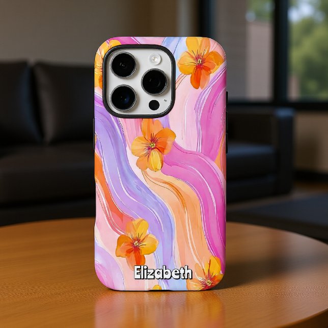 Funda iPhone 16 Pro Pastel Swirls con flores Naranjas (Subido por el creador)