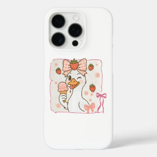 Funda iPhone 16 Pro Pato Kawaii con helado de fresa