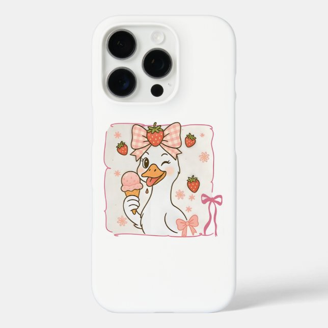 Funda iPhone 16 Pro Pato Kawaii con helado de fresa (Reverso )