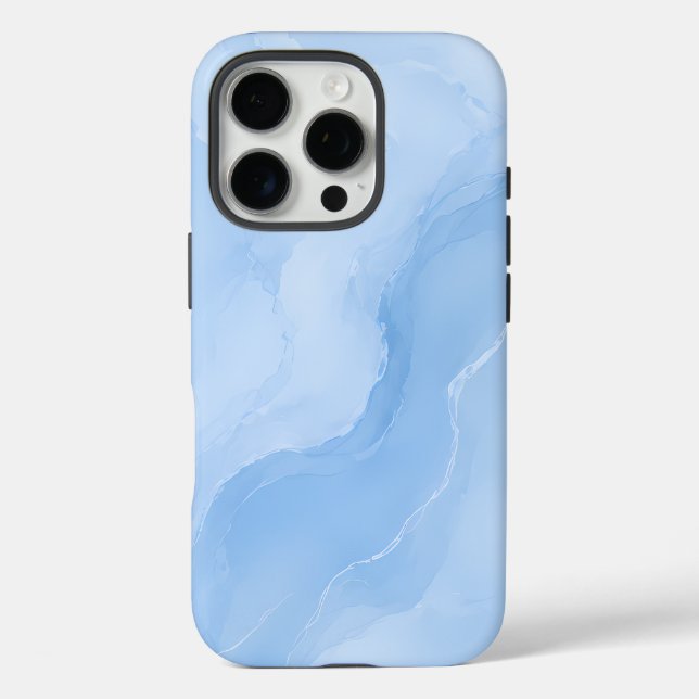 Funda iPhone 16 Pro Patrón abstracto de mármol azul suave (Reverso )