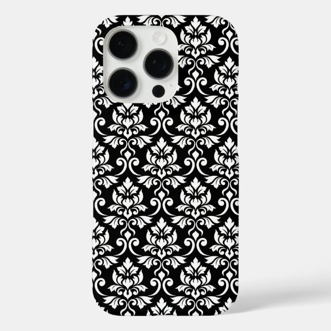 Funda iPhone 16 Pro Patrón blanco de Feuille Damask en negro (Reverso )