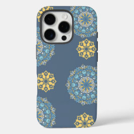 Funda iPhone 16 Pro Patrón de arte azul turquesa Verde azulado y amari