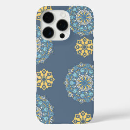 Funda iPhone 16 Pro Patrón de arte azul turquesa Verde azulado y amari
