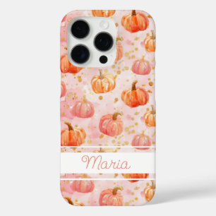 Funda iPhone 16 Pro Patrón de calabaza de color de agua con nombre