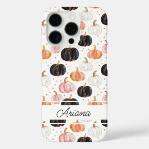 Funda iPhone 16 Pro Patrón de calabaza de color de agua con nombre