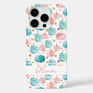 Funda iPhone 16 Pro Patrón de calabaza de color de agua con nombre