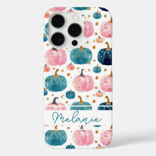 Funda iPhone 16 Pro Patrón de calabaza de color de agua con nombre