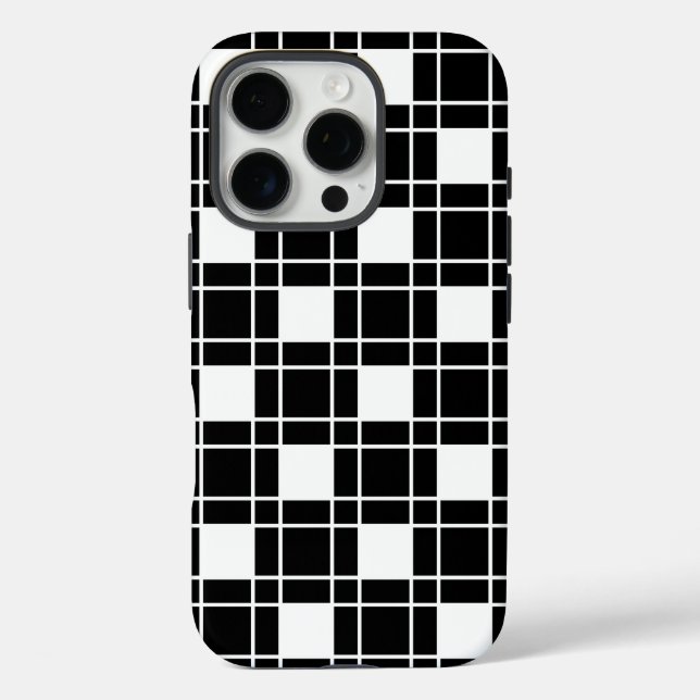 Funda iPhone 16 Pro Patrón de cheques en blanco y negro (Reverso )
