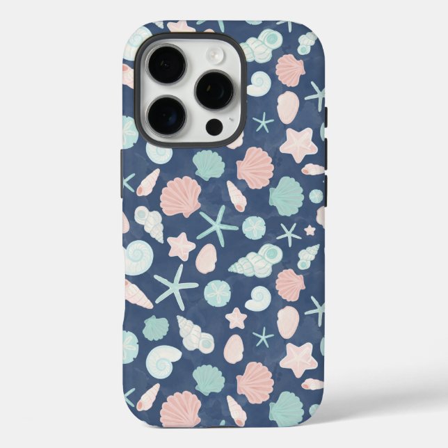 Funda iPhone 16 Pro patrón de conchas de mar (Reverso )