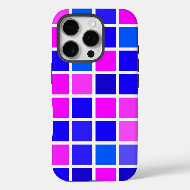 Funda iPhone 16 Pro Patrón de contraste brillante en rosa y azul (Reverso )