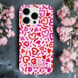Funda iPhone 16 Pro Patrón de corazón de amor romántico rojo rosa púrp
