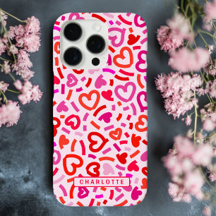 Funda iPhone 16 Pro Patrón de corazón de amor romántico rojo rosa púrp