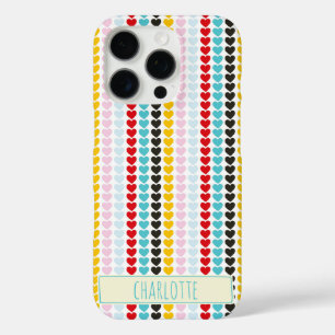 Funda iPhone 16 Pro Patrón de corazones de color retro lindo personali