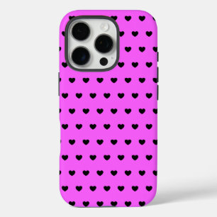 Funda iPhone 16 Pro Patrón de Corazones Rosas y Negros Brillantes