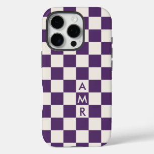 Funda iPhone 16 Pro Patrón de crema púrpura monograma