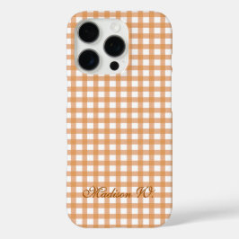 Funda iPhone 16 Pro Patrón de cuadros naranja cálido y lindo