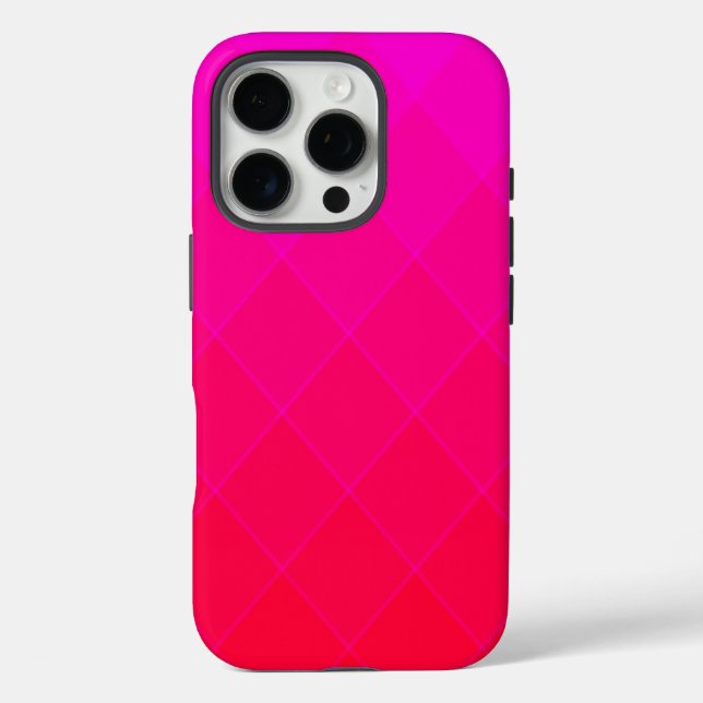 Funda iPhone 16 Pro Patrón de diamantes en rosa neón y ómbre rojo (Reverso )