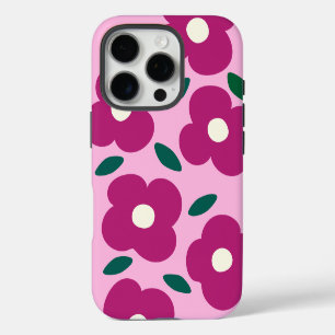 Funda iPhone 16 Pro Patrón de flor abstracta magenta rosa retro