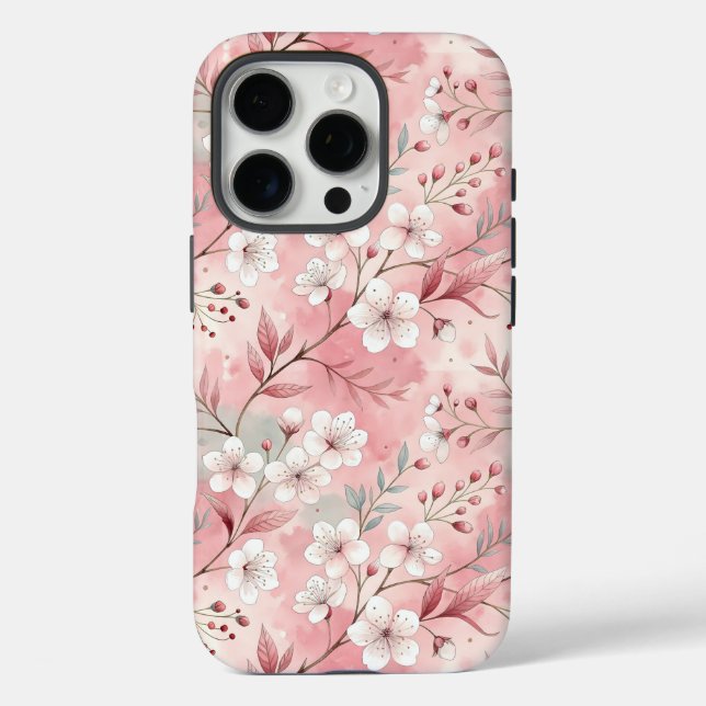 Funda iPhone 16 Pro Patrón de flor sakura rosado (Reverso )