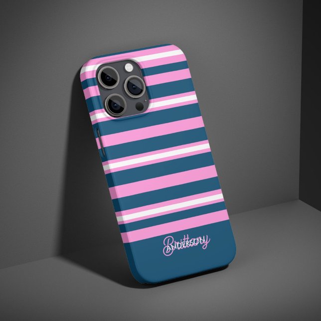 Funda iPhone 16 Pro Patrón de franjas azul y rosa personalizado (Subido por el creador)