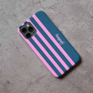 Funda iPhone 16 Pro Patrón de franjas azul y rosa personalizado
