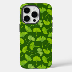 Funda iPhone 16 Pro Patrón de Ginkgo en verde oscuro