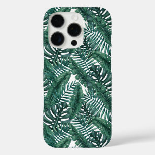 Funda iPhone 16 Pro Patrón de hojas de palma de color verde tropical