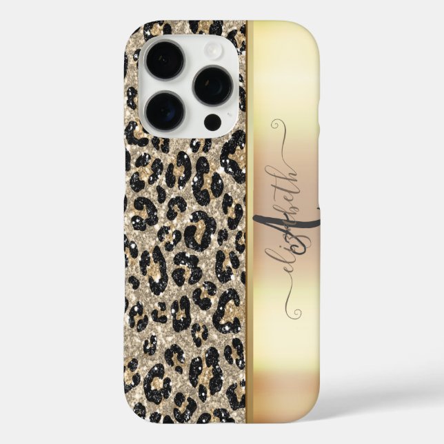 Funda iPhone 16 Pro Patrón de leopardo Bronce negro Monograma     (Reverso )