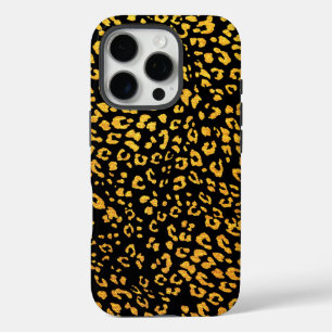 Funda iPhone 16 Pro Patrón de Leopardo Metálico de Oro en Negro