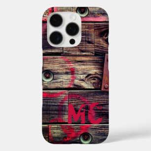 Funda iPhone 16 Pro Patrón de madera rústica industrial monogramada