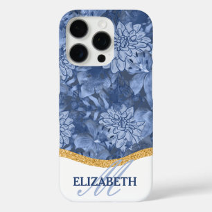 Funda iPhone 16 Pro Patrón de monograma floral acuarela - Azul sobre a