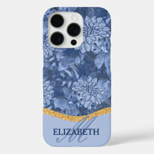 Funda iPhone 16 Pro Patrón de monograma floral en acuarela - Azul sobr