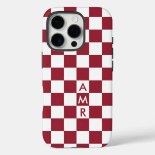 Funda iPhone 16 Pro Patrón de Monograma rojo blanco revisado
