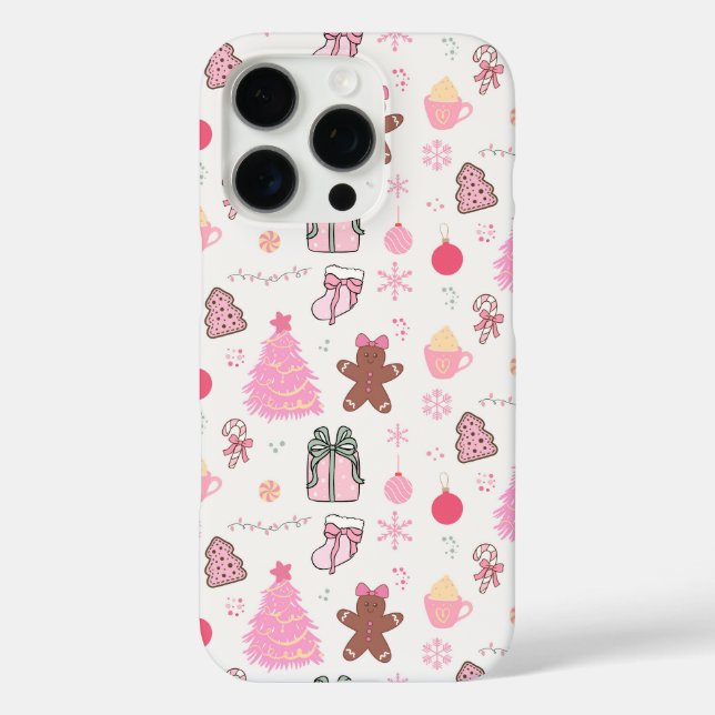 Funda iPhone 16 Pro Patrón de Navidad Rosa (Reverso )