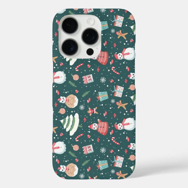 Funda iPhone 16 Pro Patrón de Navidades de Snowman Adorables (Reverso )