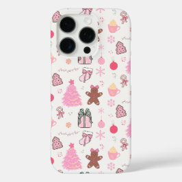 Funda iPhone 16 Pro Patrón de Navidades rosados