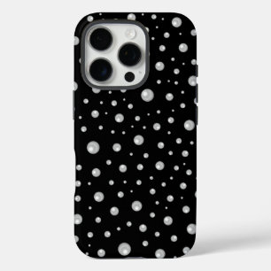 Funda iPhone 16 Pro Patrón de perla en fondo negro