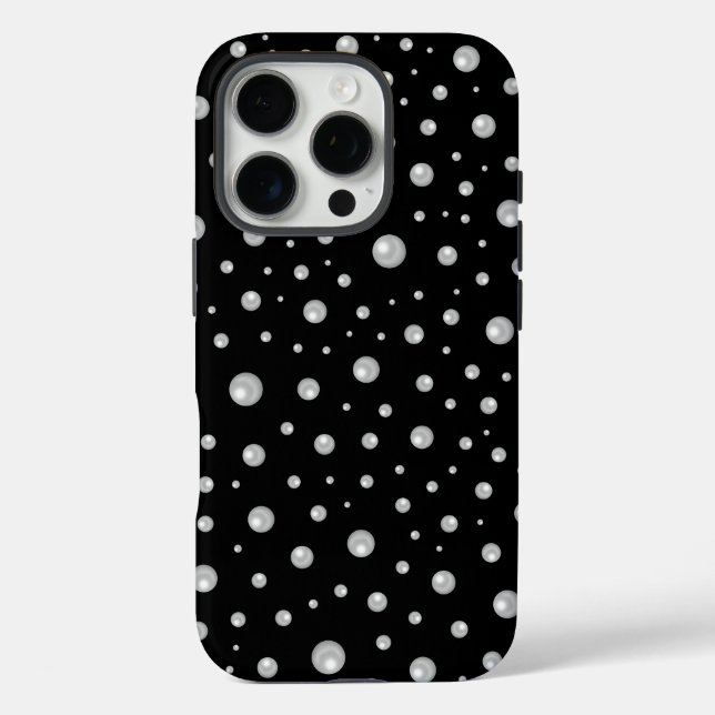 Funda iPhone 16 Pro Patrón de perla en fondo negro (Reverso )