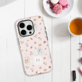 Funda iPhone 16 Pro Patrón de postre pingüino de oveja pastel Monogram