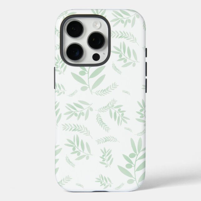 Funda iPhone 16 Pro Patrón de rama de olivo natural (Reverso )