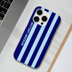 Funda iPhone 16 Pro Patrón de rayas azules y blancas personalizado
