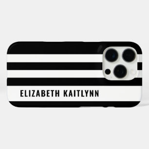 Funda iPhone 16 Pro Patrón de rayas blancas y negras personalizado 