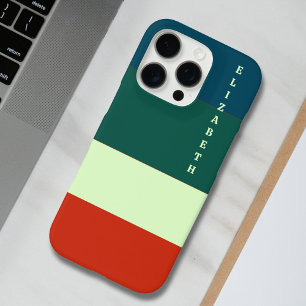 Funda iPhone 16 Pro Patrón de rayas Naranjas azules y verdes personali