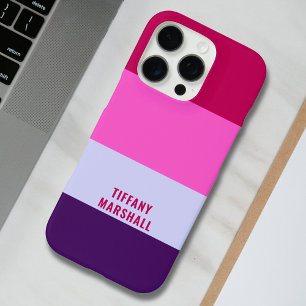 Funda iPhone 16 Pro Patrón de rayas rosadas y púrpuras en bolsa