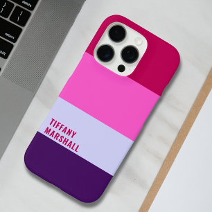 Funda iPhone 16 Pro Patrón de rayas rosadas y púrpuras en bolsa
