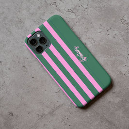 Funda iPhone 16 Pro Patrón de rayas verdes y rosas personalizado